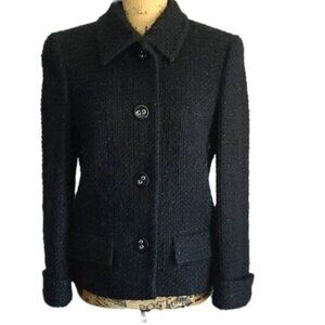Escada Black Sparkly Classic Old Money Wool Jacket Blazer Designer